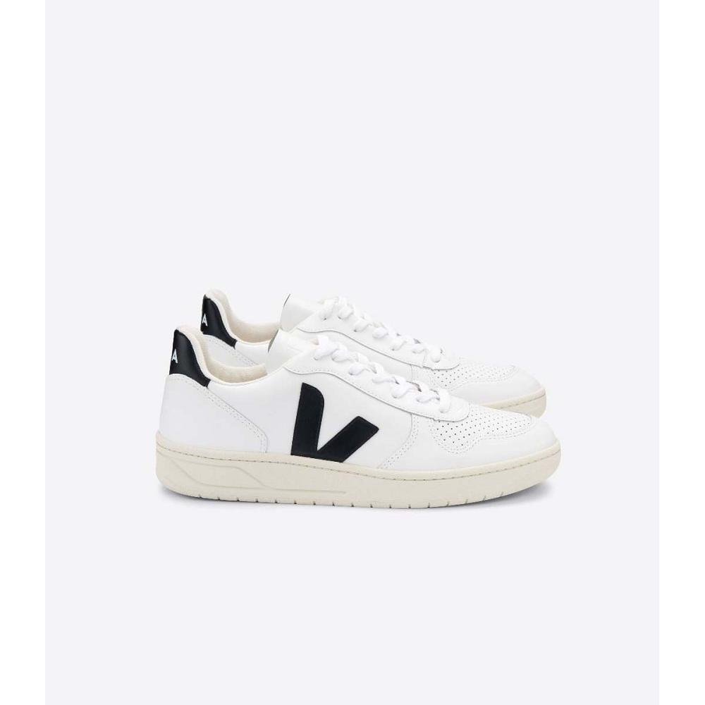 Men\'s Veja V-10 LEATHER Sneakers White/Black | ZA 337FDN